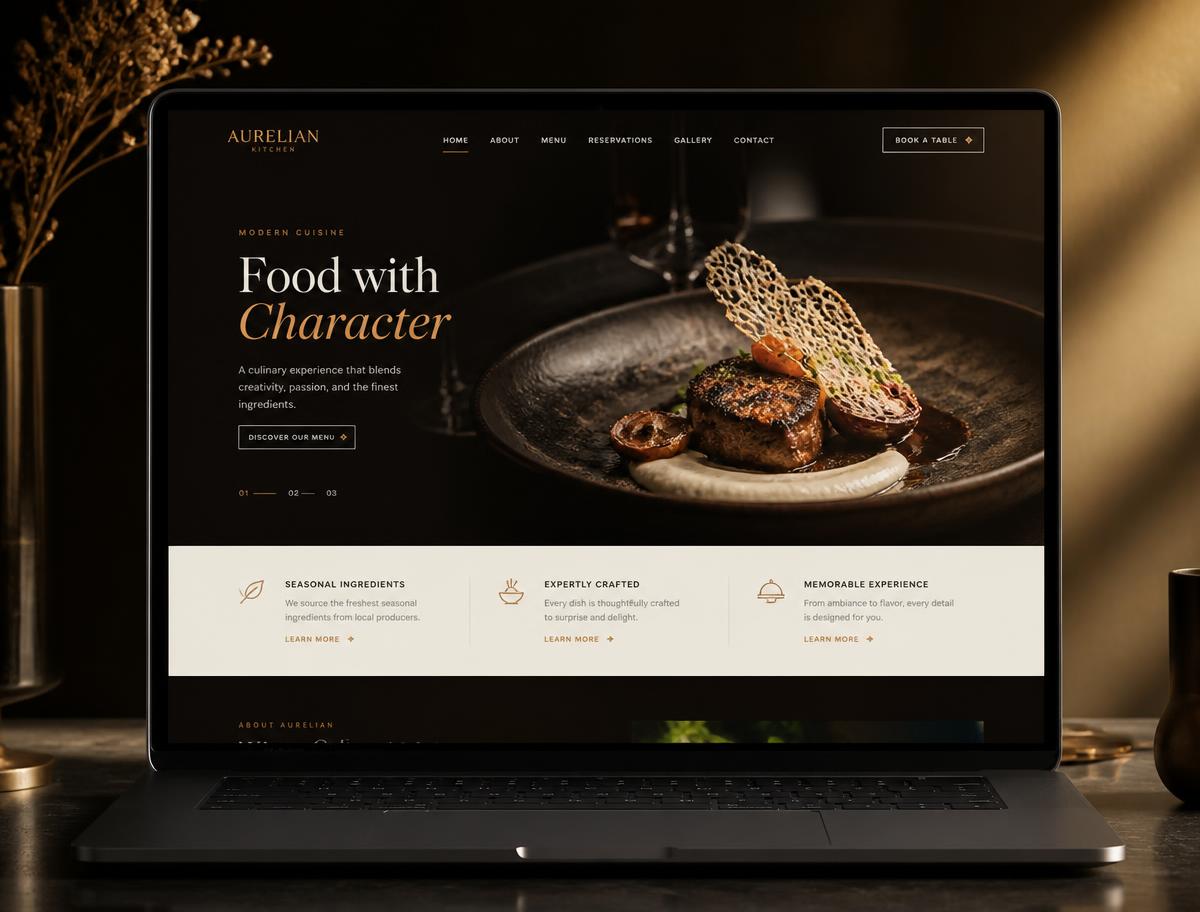 Beispiel-Webseite für Restaurant: Aurelian Kitchen